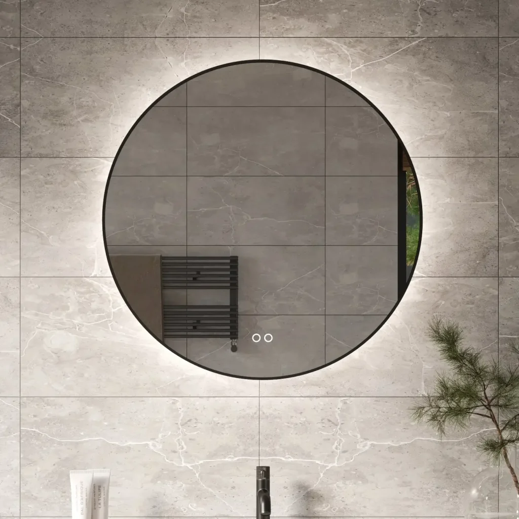 Deluxe spejl med gun metal ramme LED-lys og antidug 80 cm