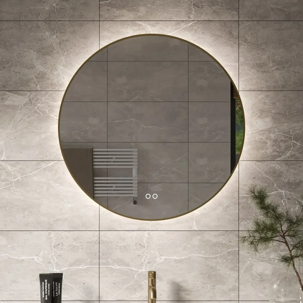 Deluxe spejl med messing ramme LED-lys og antidug 60 cm