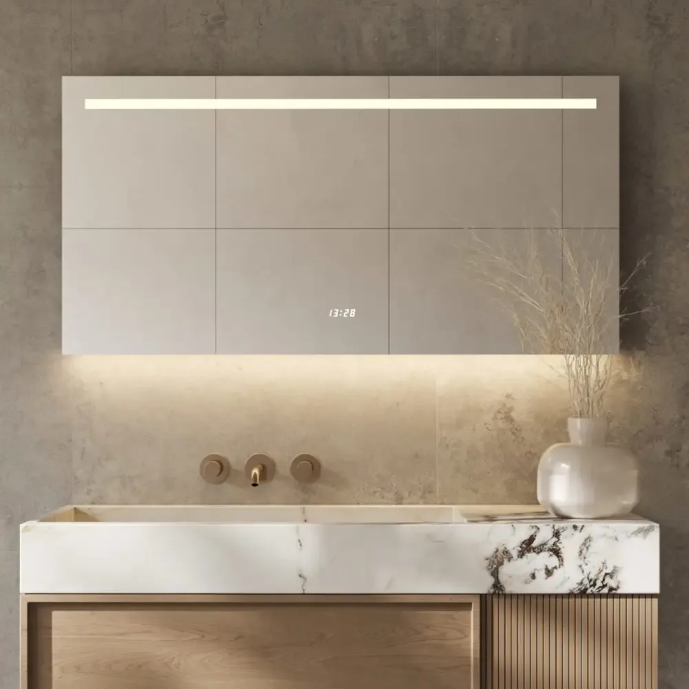 Moderne badeværelse spejl med LED-lys ur og antidug 120x70 cm