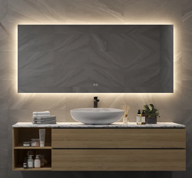 Spejl med baggrundsbelysning lysstyring og antidug 140x70 cm