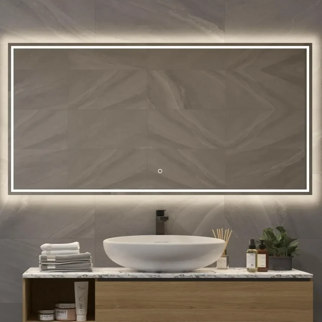 Trendy badeværelsesspejl med spejlvarme belysning og touch-sensor 140x70 cm