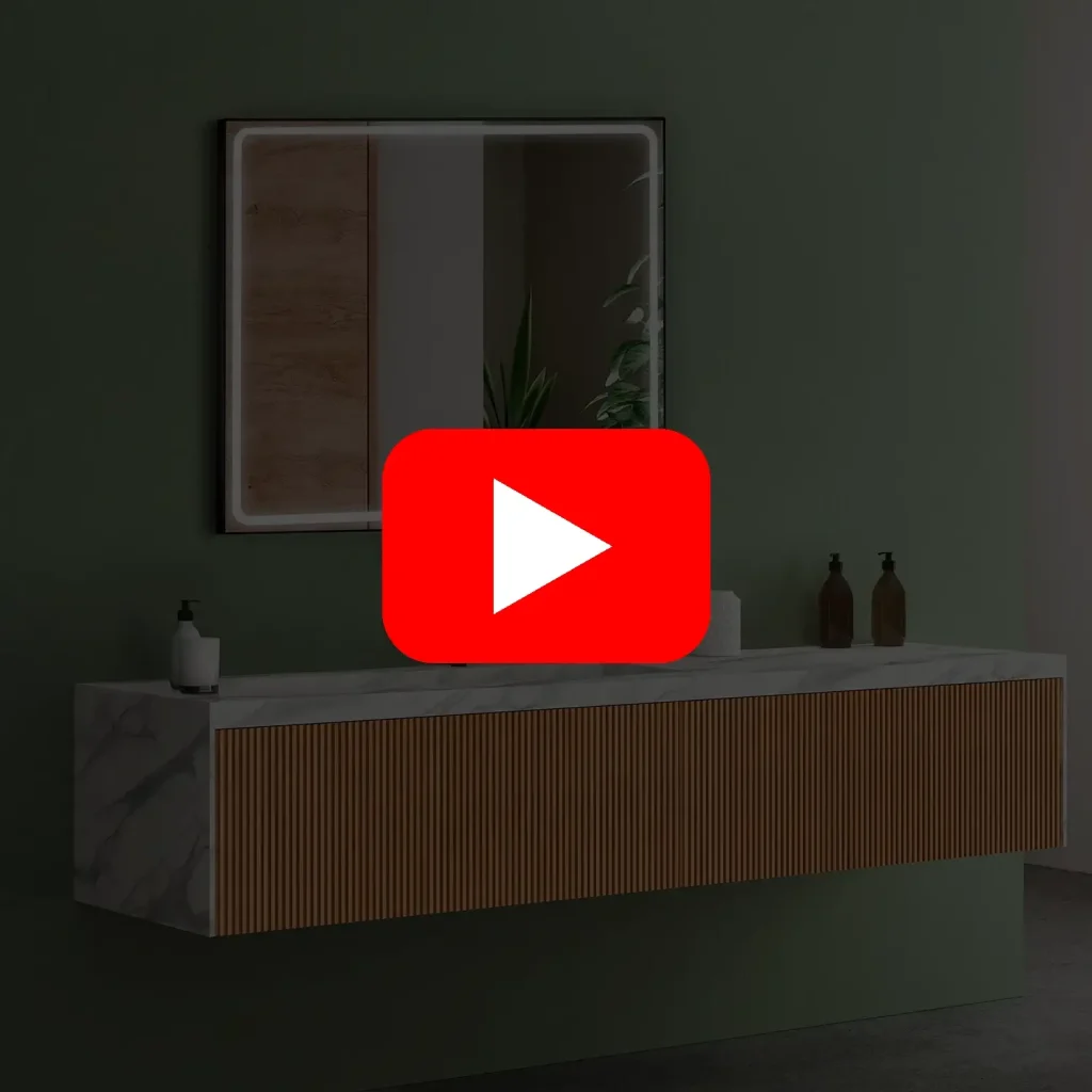 Video af spejl i 90×80 cm med LED-lys og justerbar farvetemperatur